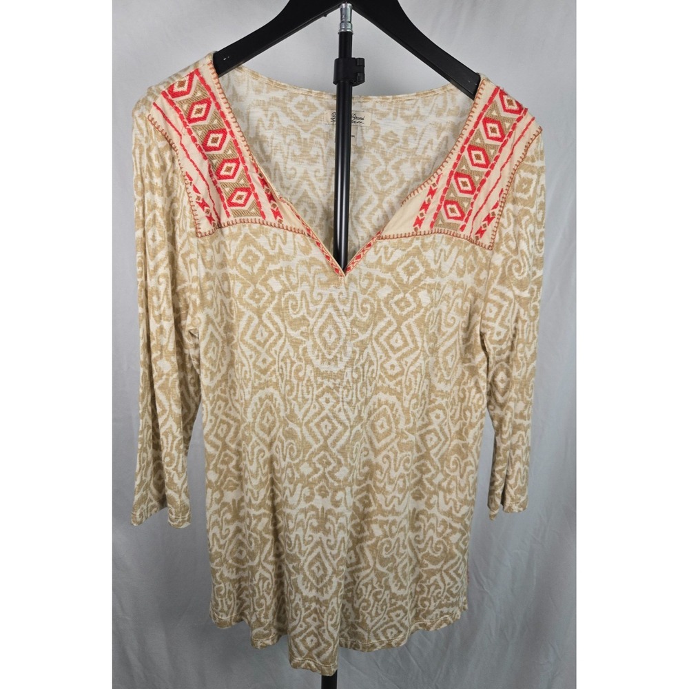 Lucky Brand Boho Embroidered Tunic Top Sz L Southwestern Indie Boho Tribal Artsy